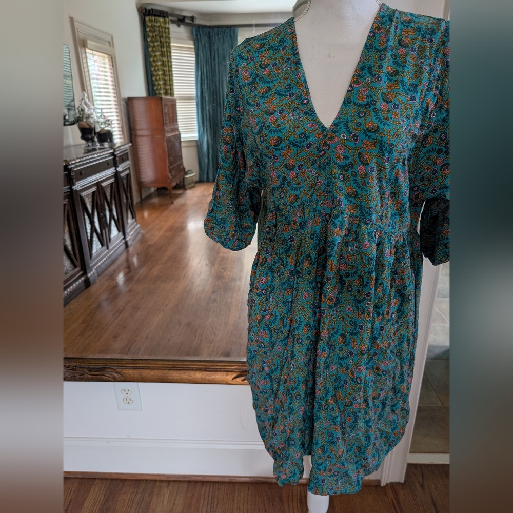 NATURAL LIFE Blue and Orange Floral Midi Dress - Picture 3 of 8